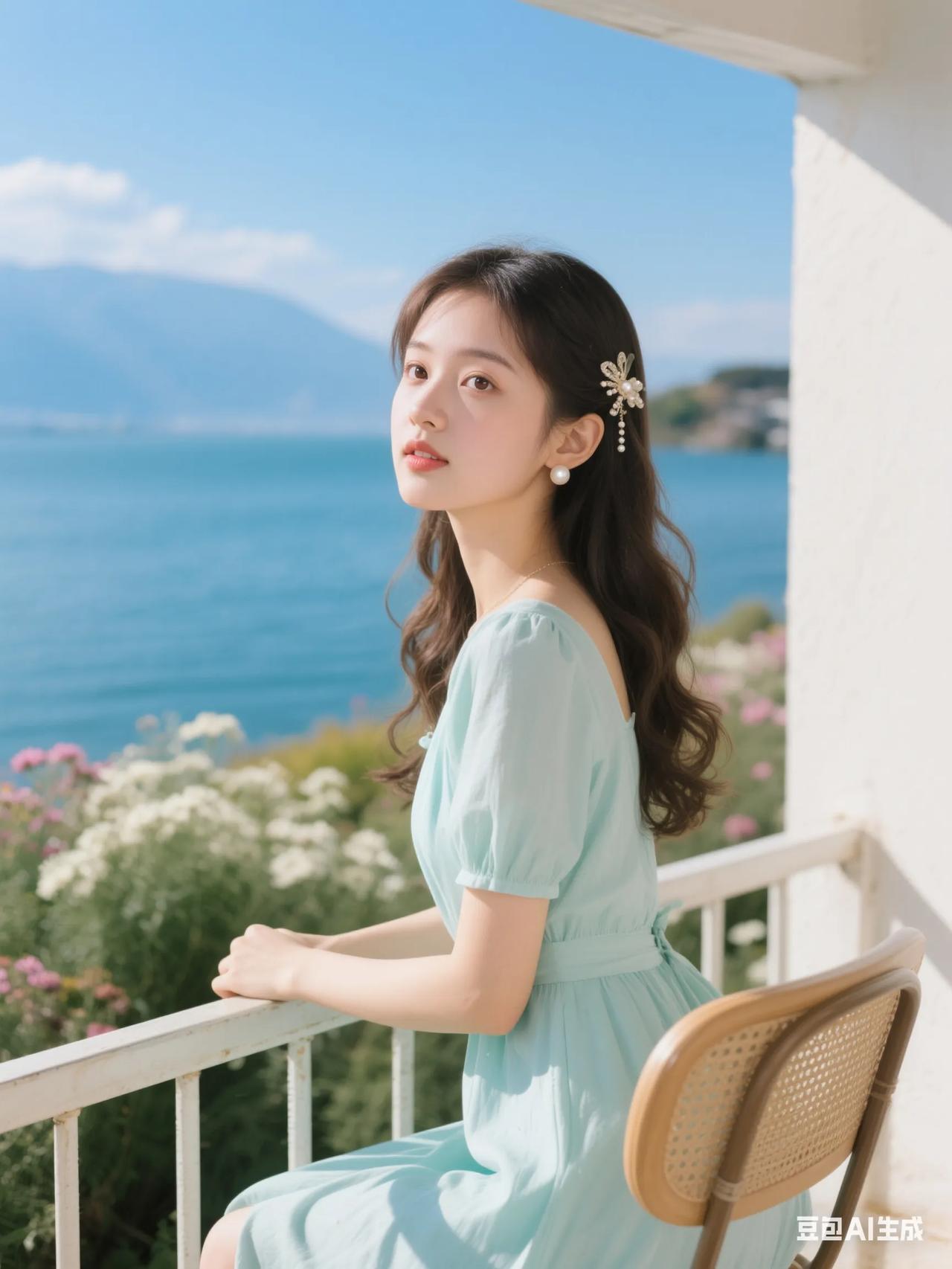 海边少女，轻纱飘逸，花海相伴，梦回少女时代。海边活力少女 海边花海少女 花海少女