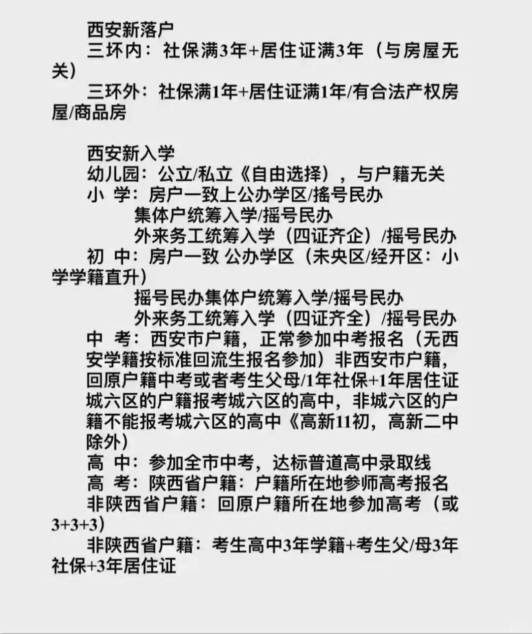 西安最全的落户、入学政策