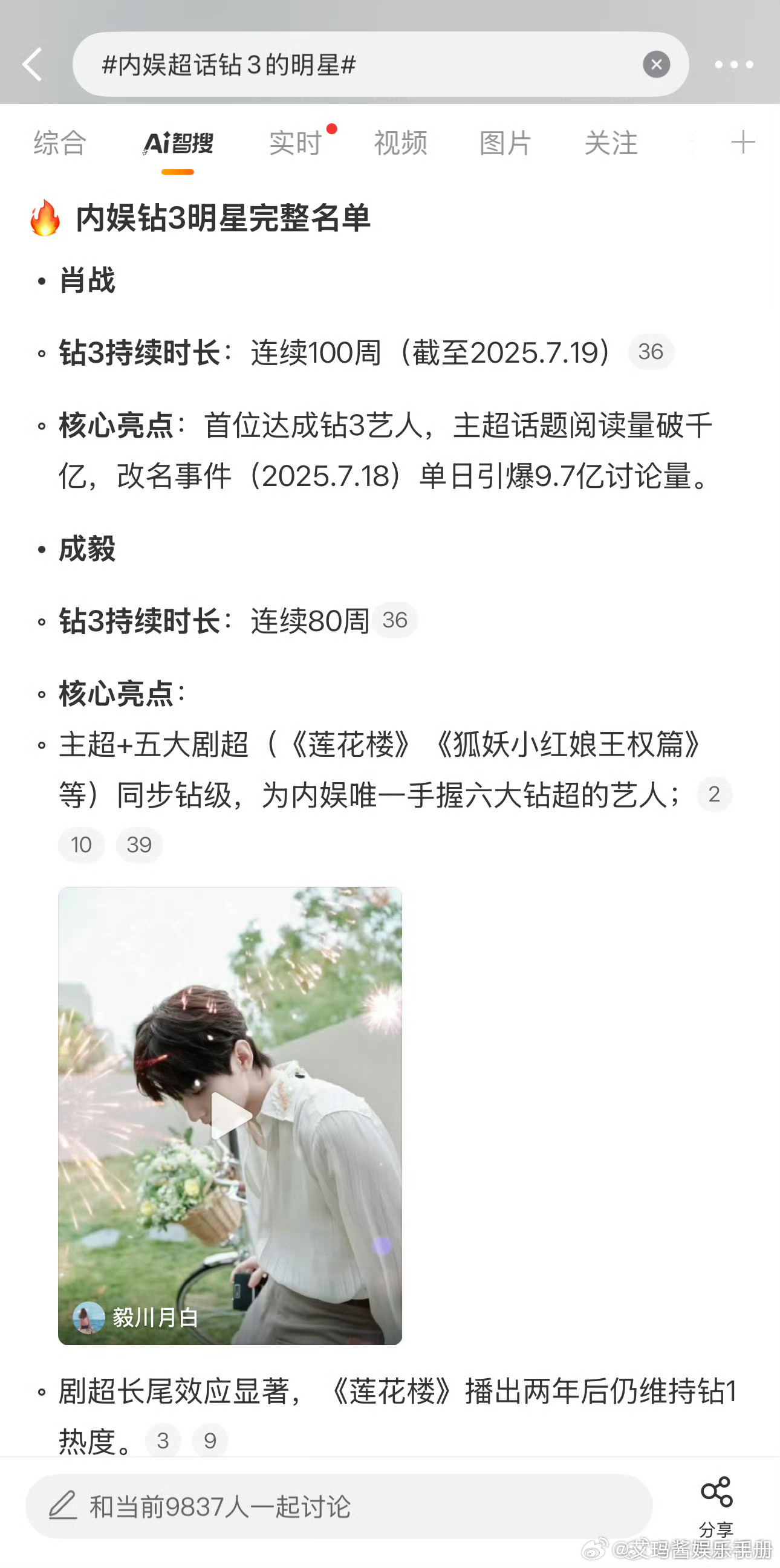 微博智搜内娱超话钻3的明星👇🏻肖战、成毅、丁禹兮、鞠婧祎、梓渝、田栩宁 ​​