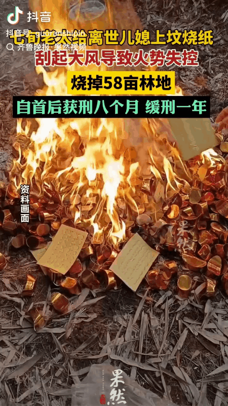 辽宁，74岁老婆婆给去世儿媳妇上坟烧纸，谁料，突如其来的大风引起了大火，最终烧掉