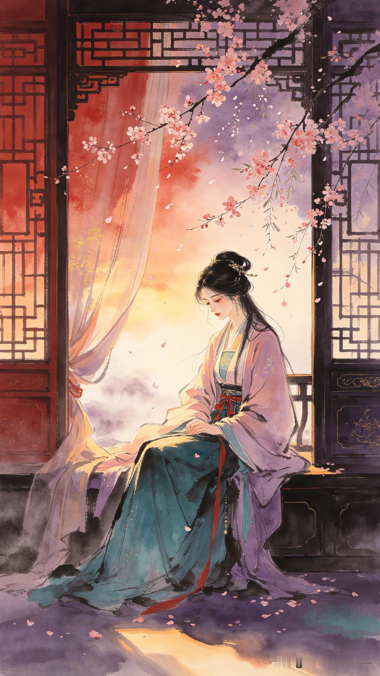 低眉独坐掩重门，
春色阑珊欲断魂。
花落无声人寂寂，
      
…………请师