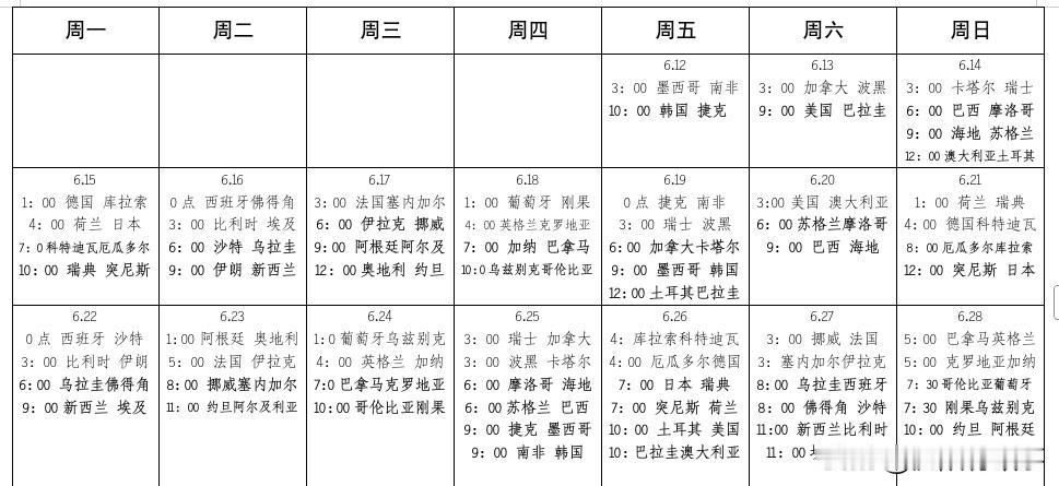 世界杯还有俩月就要正式开赛了，现在官方赛程表都是按天写的 看起来很不方便，我把小