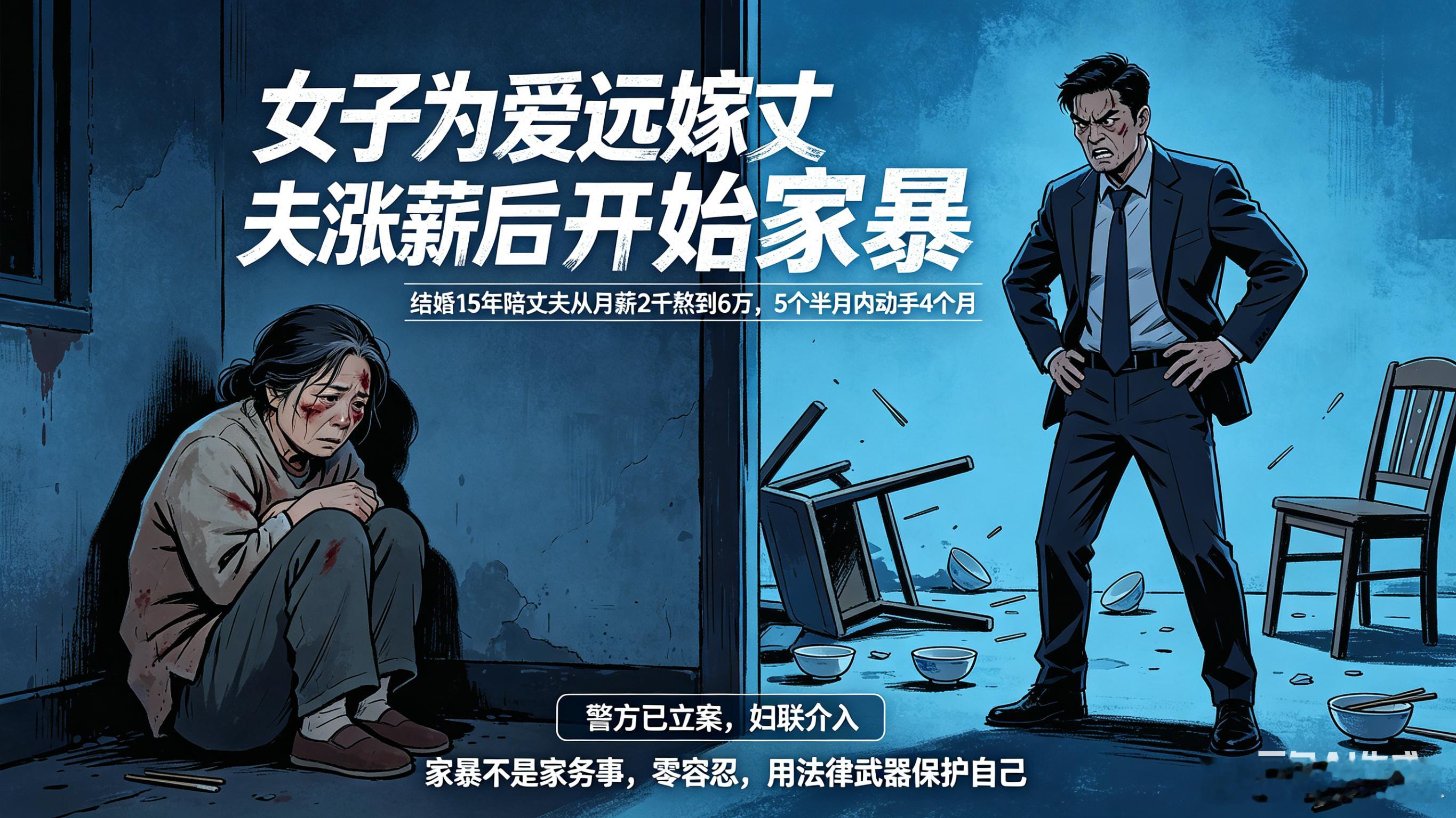 女子为爱远嫁丈夫涨薪后开始家暴 结婚15年，陪丈夫从月薪2千熬到6万，换来的却是
