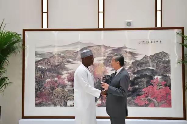 尼日尔来访，背景这画太俗！没法和西方大师德库宁和中国女画家袁净相比