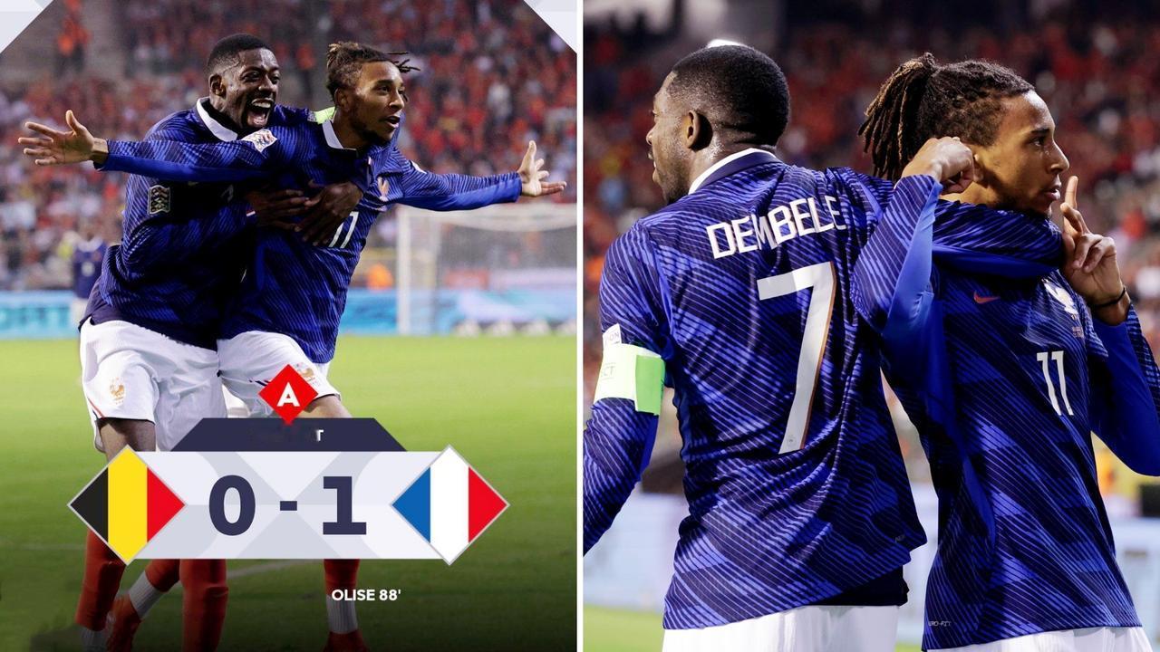 欧国联：法国1-0比利时， 两连胜+2轮共进2球。
奥利塞替补奔袭绝杀，杜埃一条