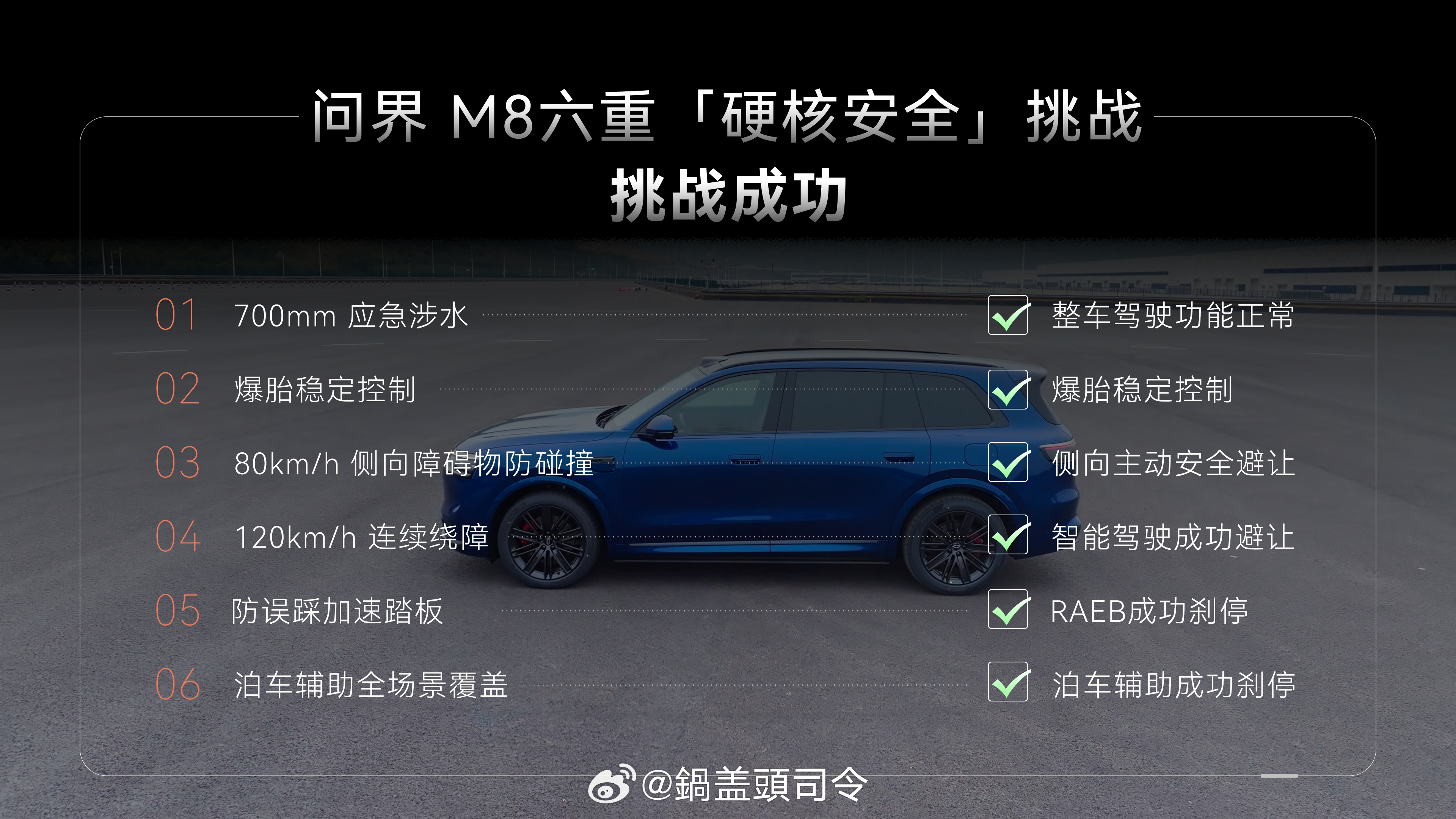 我也是问界M8车主，刚才看到#问界M8六重安全挑战曝光#，问界M8焕新升级安全挑