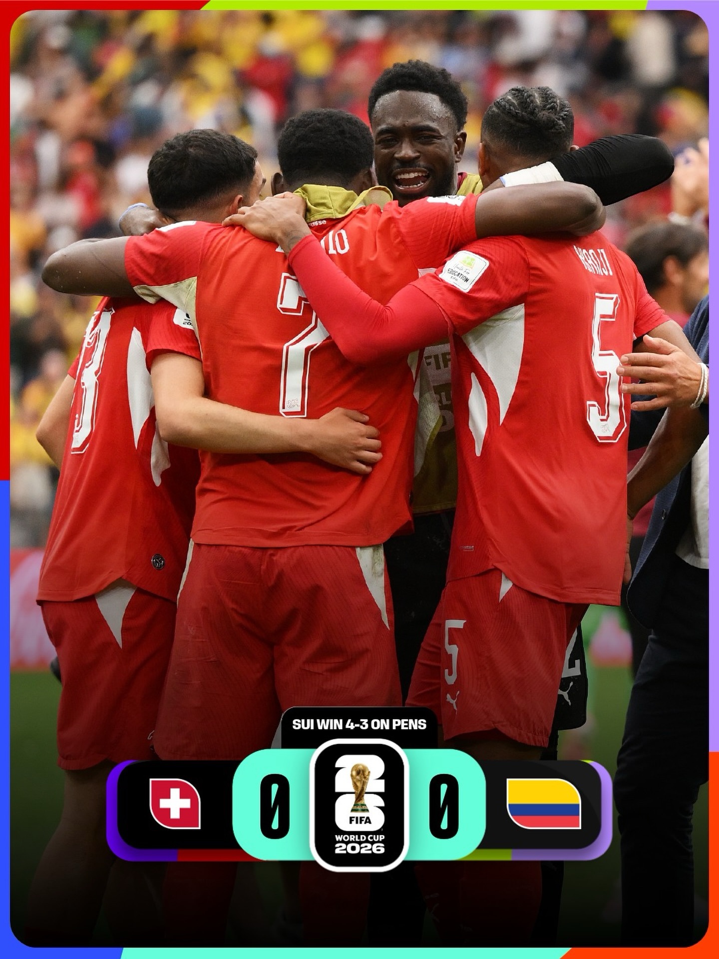 【第⑧场1/8决赛】 世界杯 瑞士🇨🇭通过点球大战4：3（常规时间0：0）淘