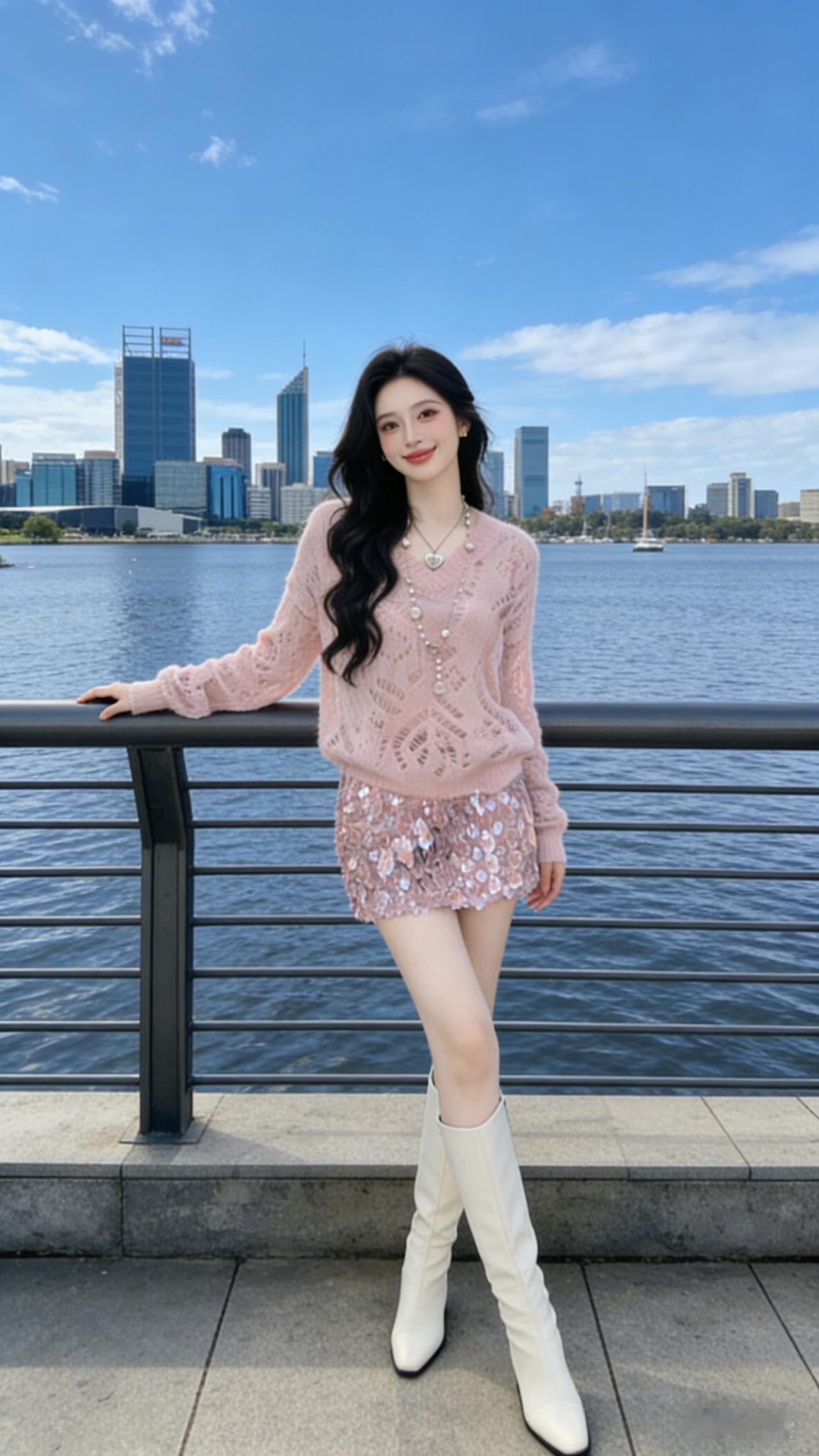 都市少女风穿搭指南，粉色毛衣+短裙，时尚又甜美！