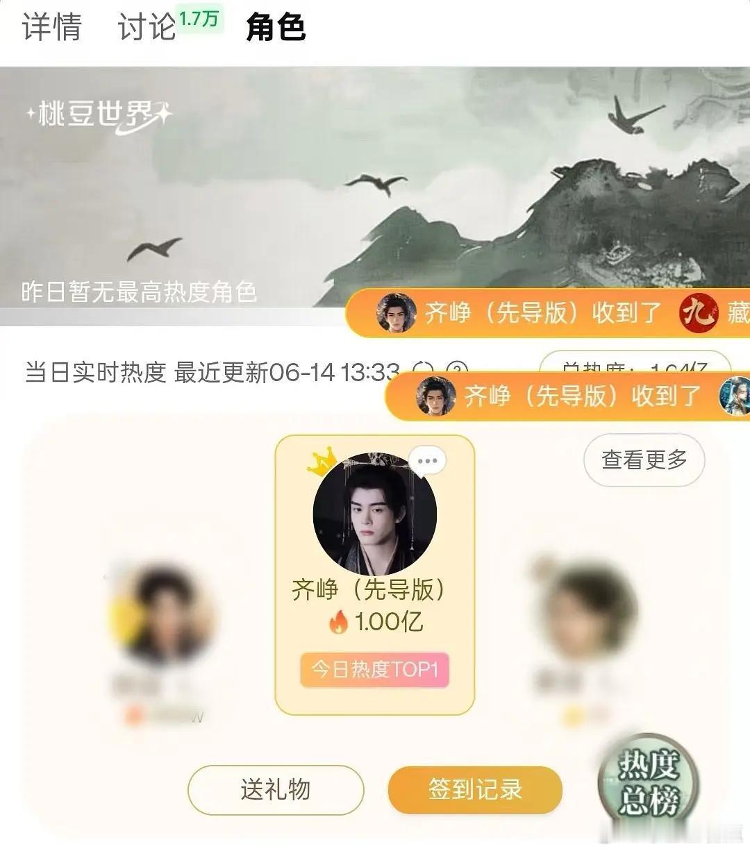 曾舜晞云秀行角色热度值曾舜晞齐峥角色热度值云秀行齐峥上线爱奇艺桃豆世界仅13分钟
