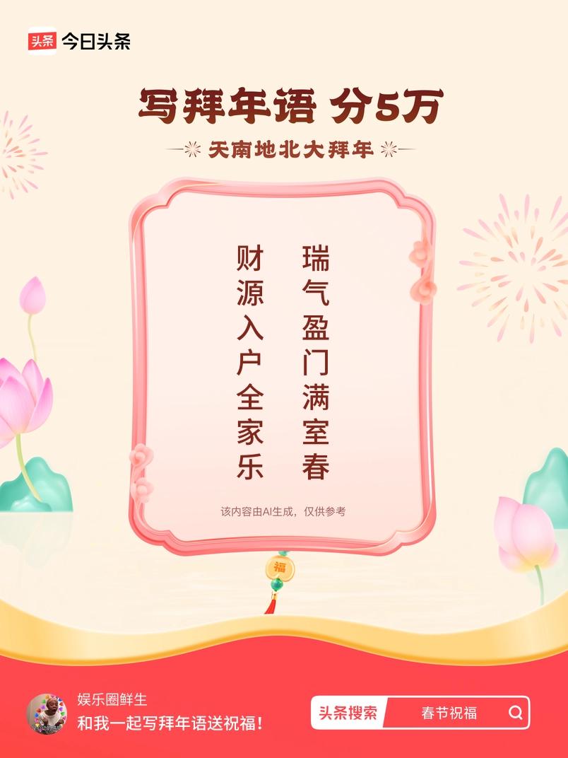 写拜年语送祝福新春拜年送祝福！我的祝福是：“财源入户全家乐，瑞气盈门满室春”！快