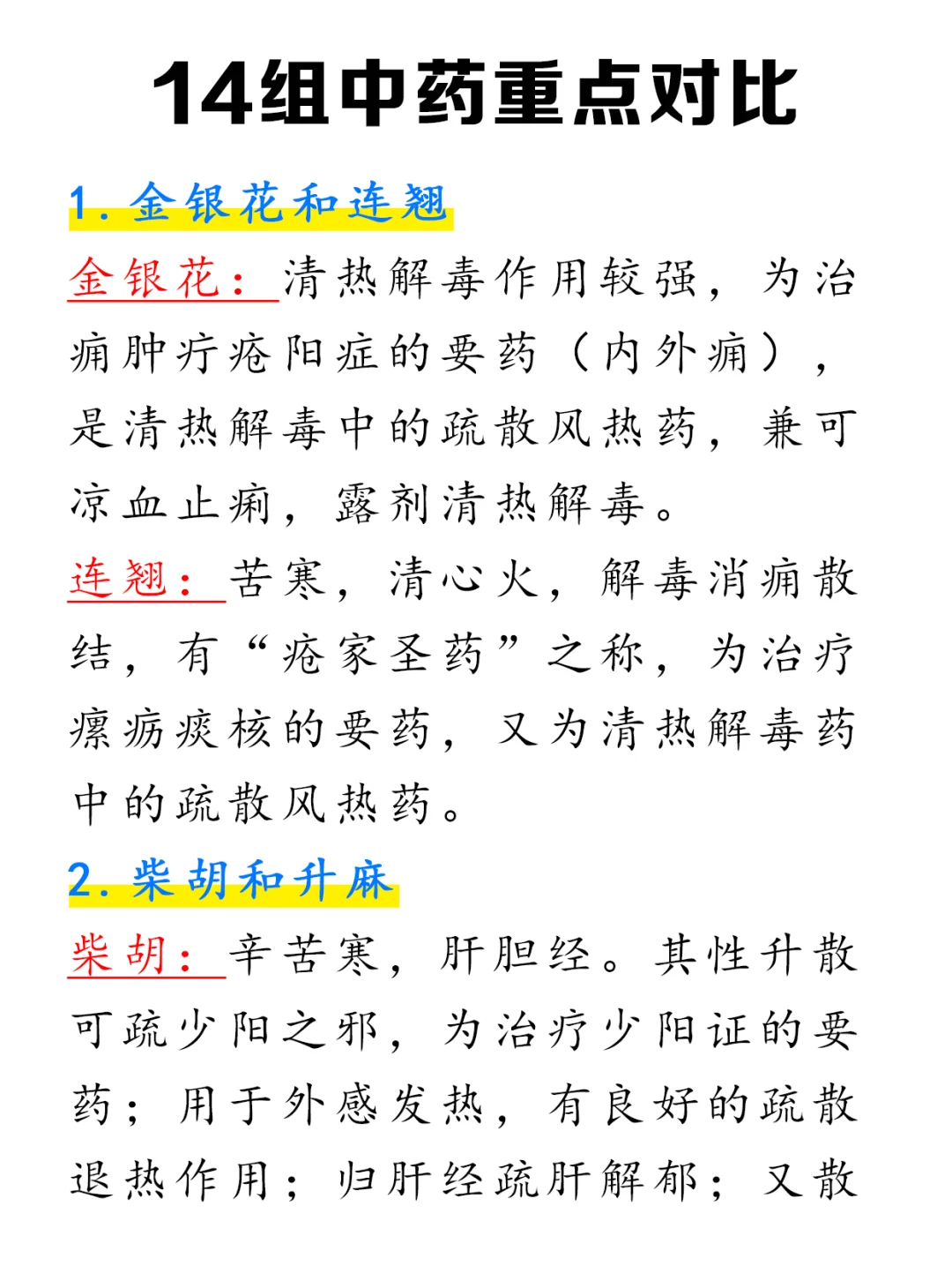 这14组中药重点对比真的没有人记吗？