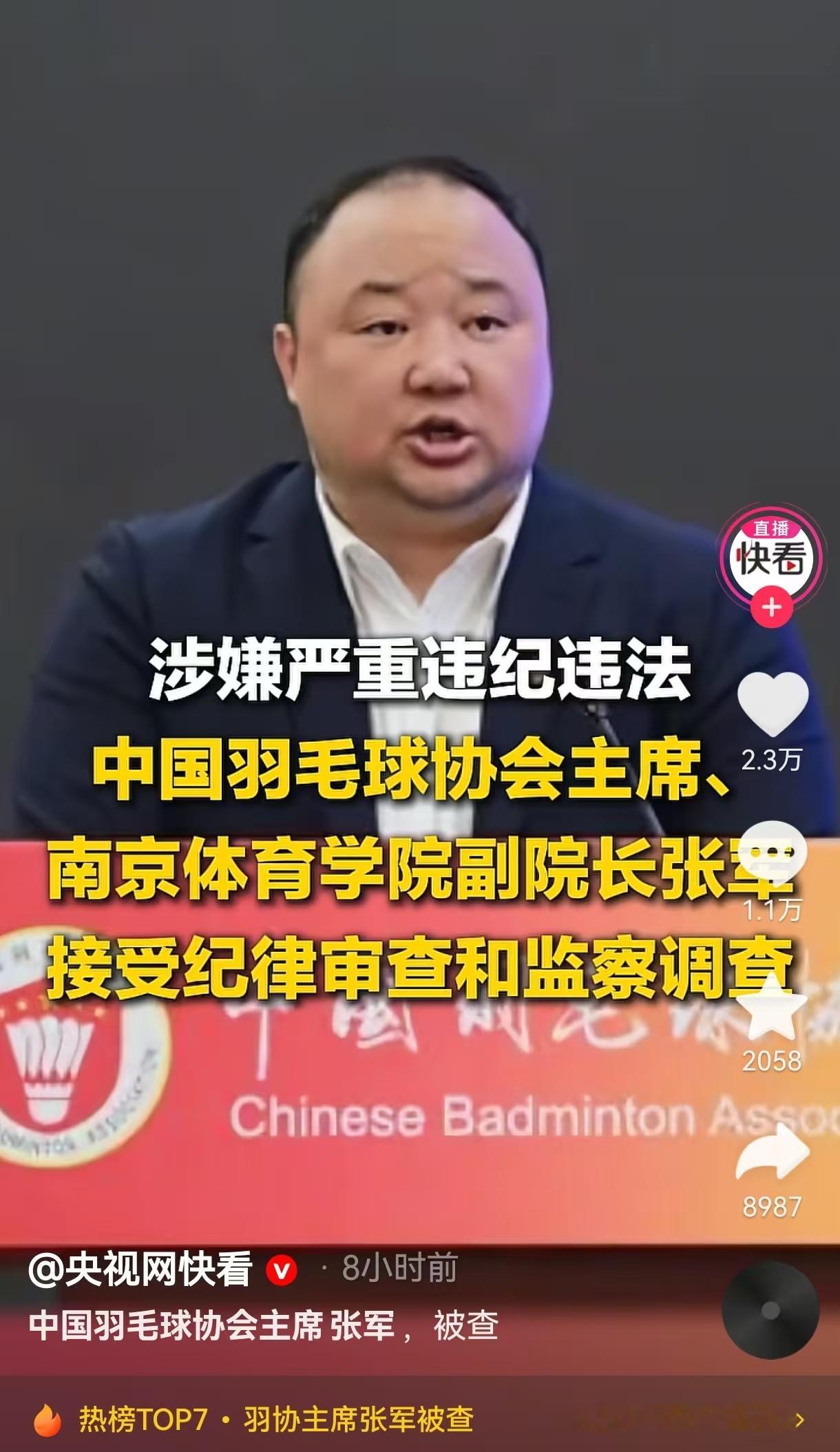 中国羽毛球协会主席张军被查出事的羽协掌门张军经历很典型：球员时期拿满奥运冠军；退