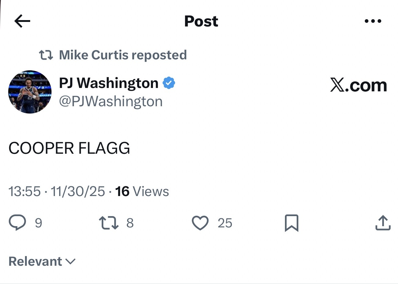 🉑赛后发推：COOPER FLAGGnba常规赛