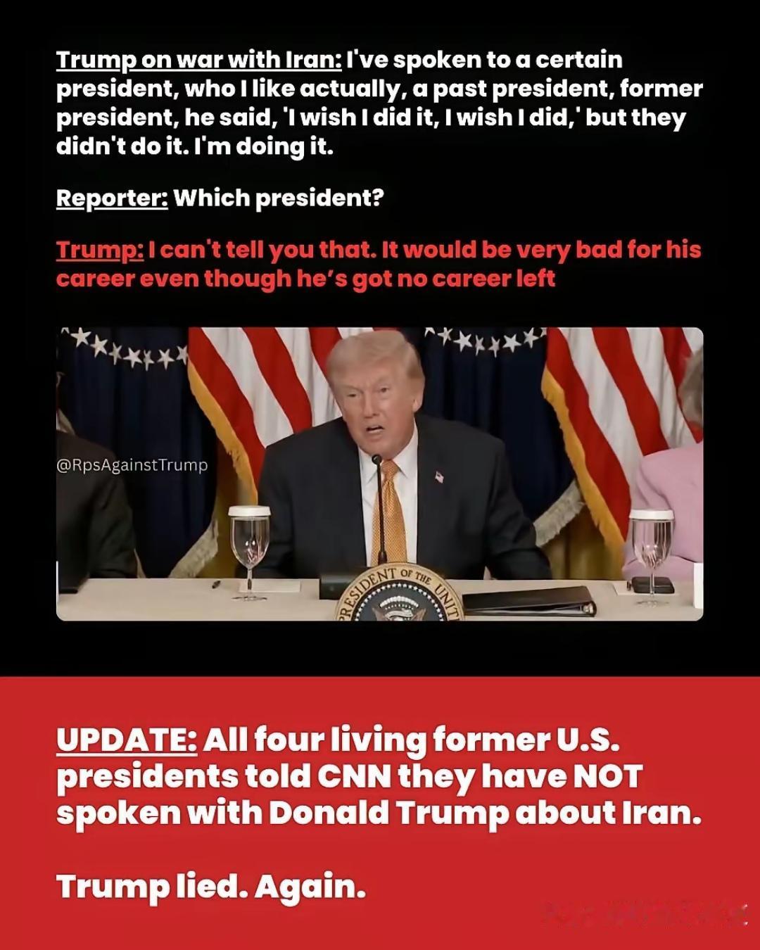 特朗普又厚着脸皮开始吹牛了。

“我希望我做了这件事，我希望我做到了”，特朗普告