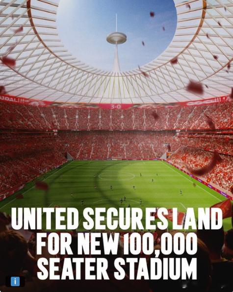 曼联官方宣布已经购得新的10万人大球场大部分所需用地。在老特拉福德的改造过程中，