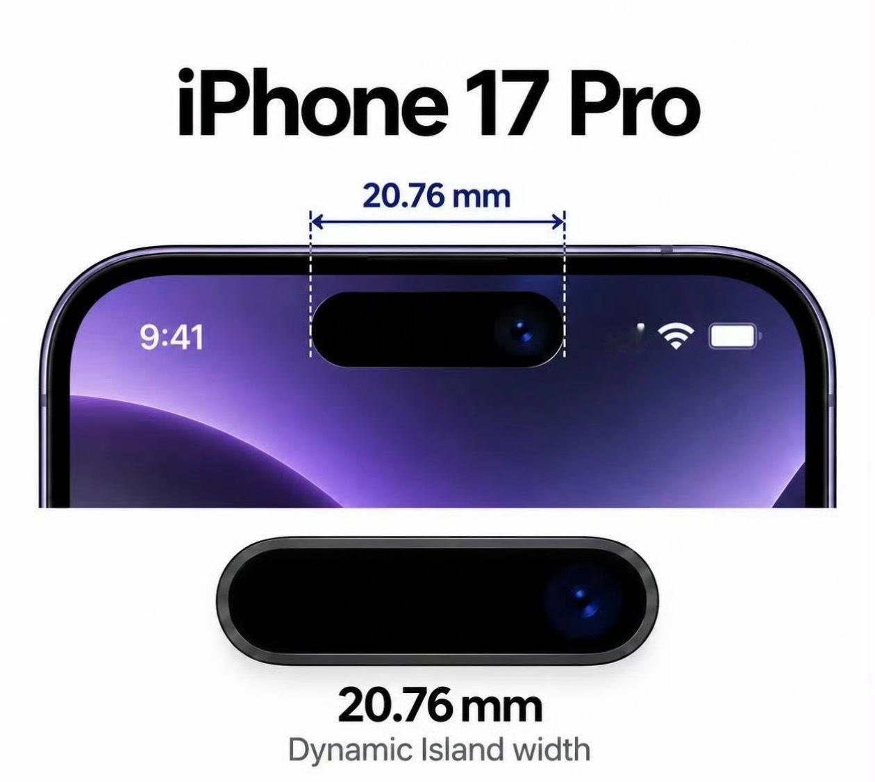 iPhone18Pro小号灵动岛据说iPhone17Pro灵动岛是20.76mm