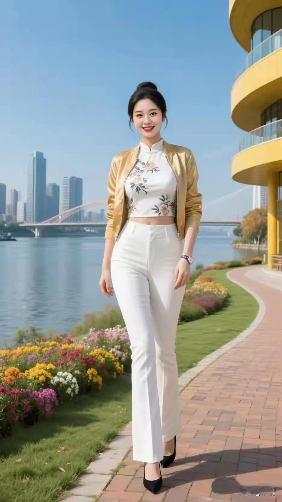 东方佳丽，出水芙蓉。
眉清目秀，美若冠玉。
冰肌玉骨，明眸皓齿，
千娇百媚，倾国