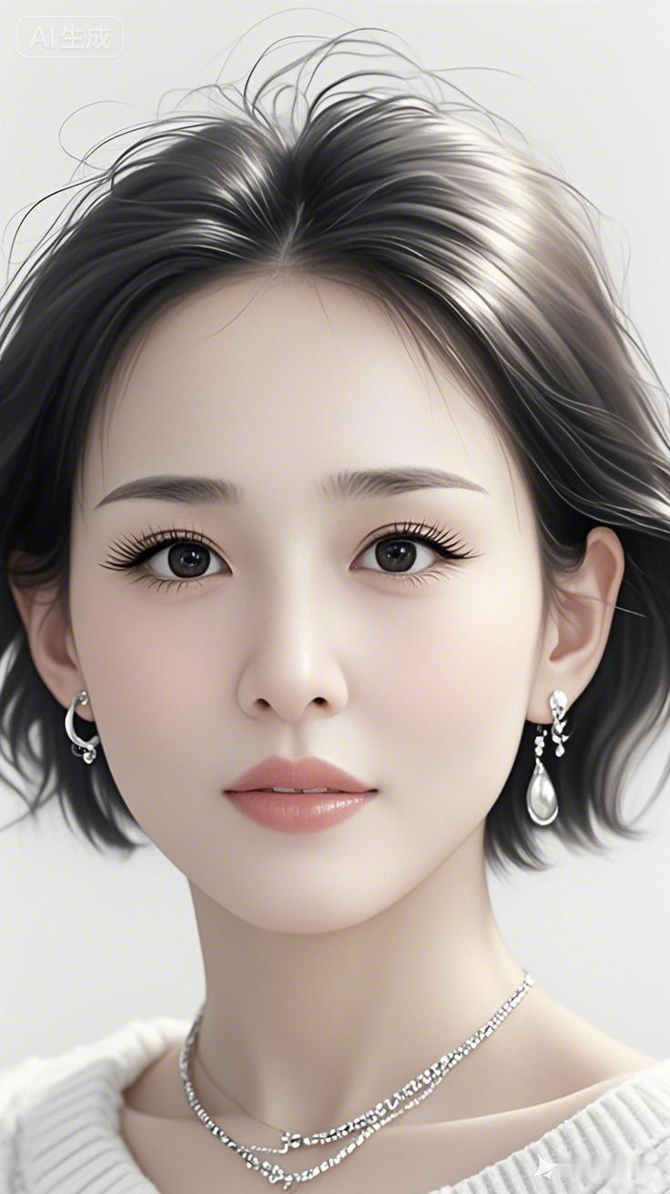 温柔优雅的少女，银发与珍珠耳环相映成趣，宛如梦幻中的仙子。