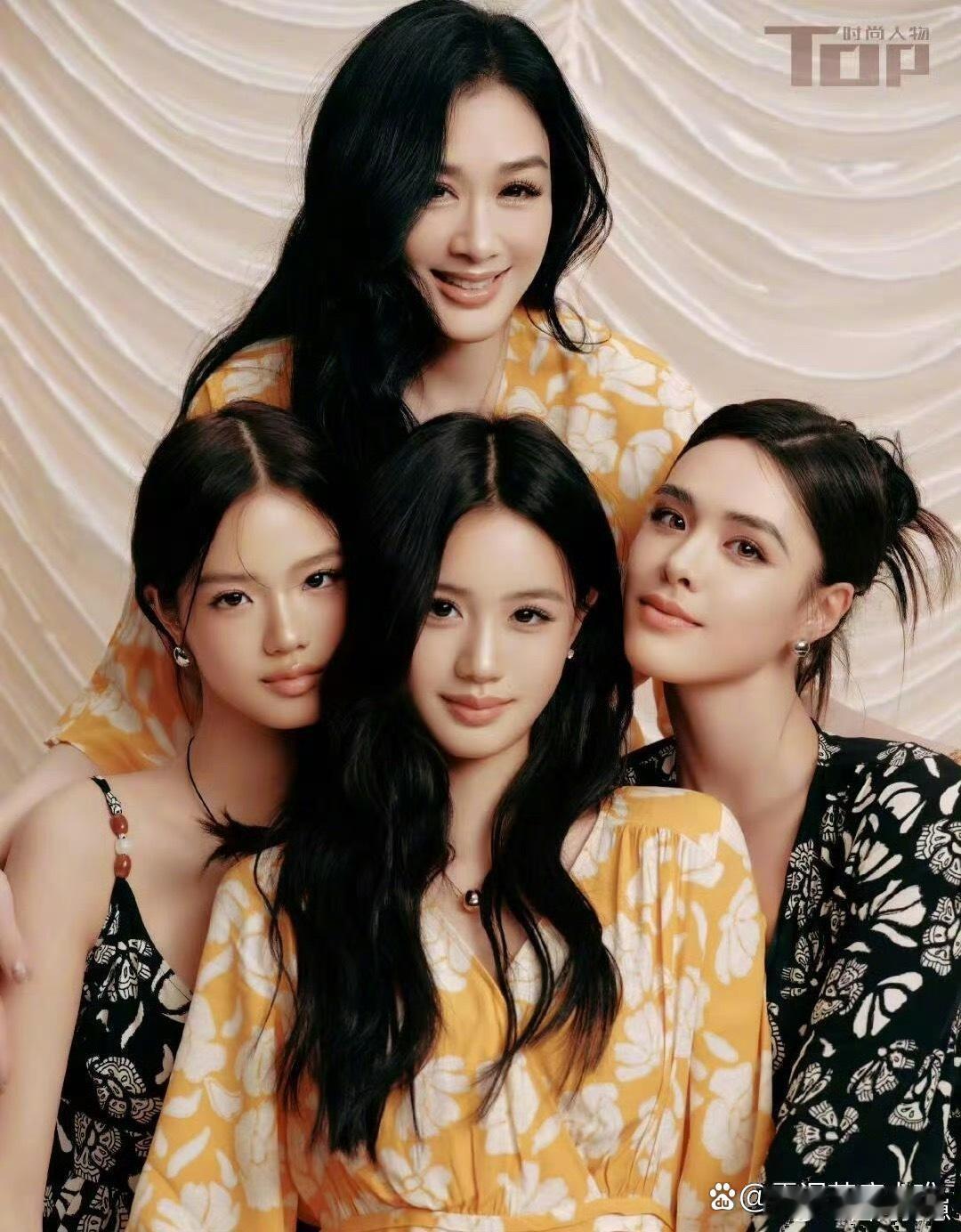 钟丽缇携三女儿登杂志，母女四人辨识度拉满、各有风情，妥妥的“母系美貌”传承，三女