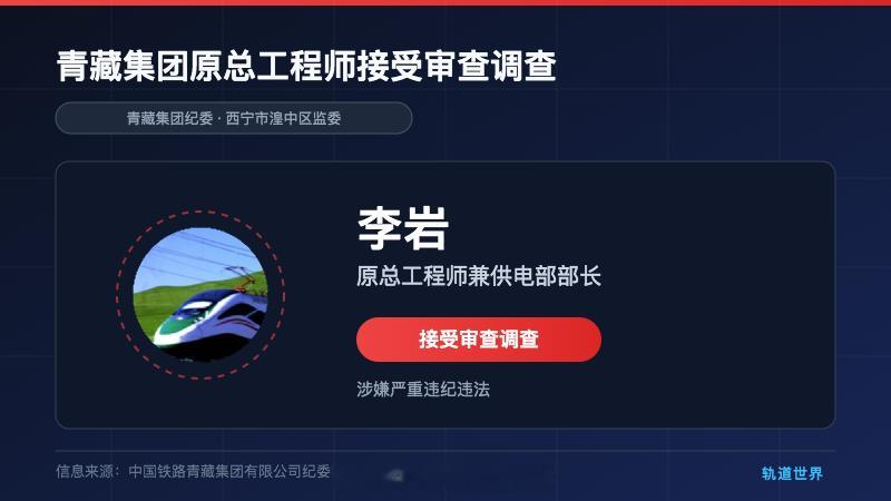 国铁播报【铁路青藏集团原总工程师被查】据中国铁路青藏集团有限公司纪委、西宁市湟中