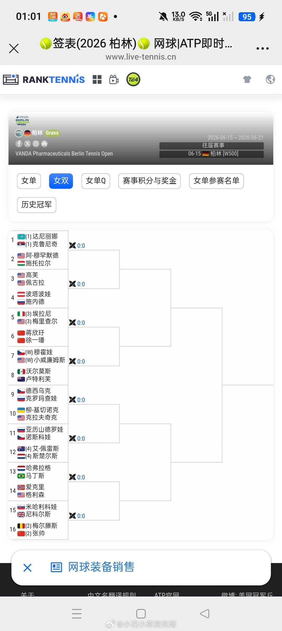 小花小草资讯 【🇩🇪柏林WTA500】女双签表🇨🇳张帅/🇧🇪梅尔滕斯