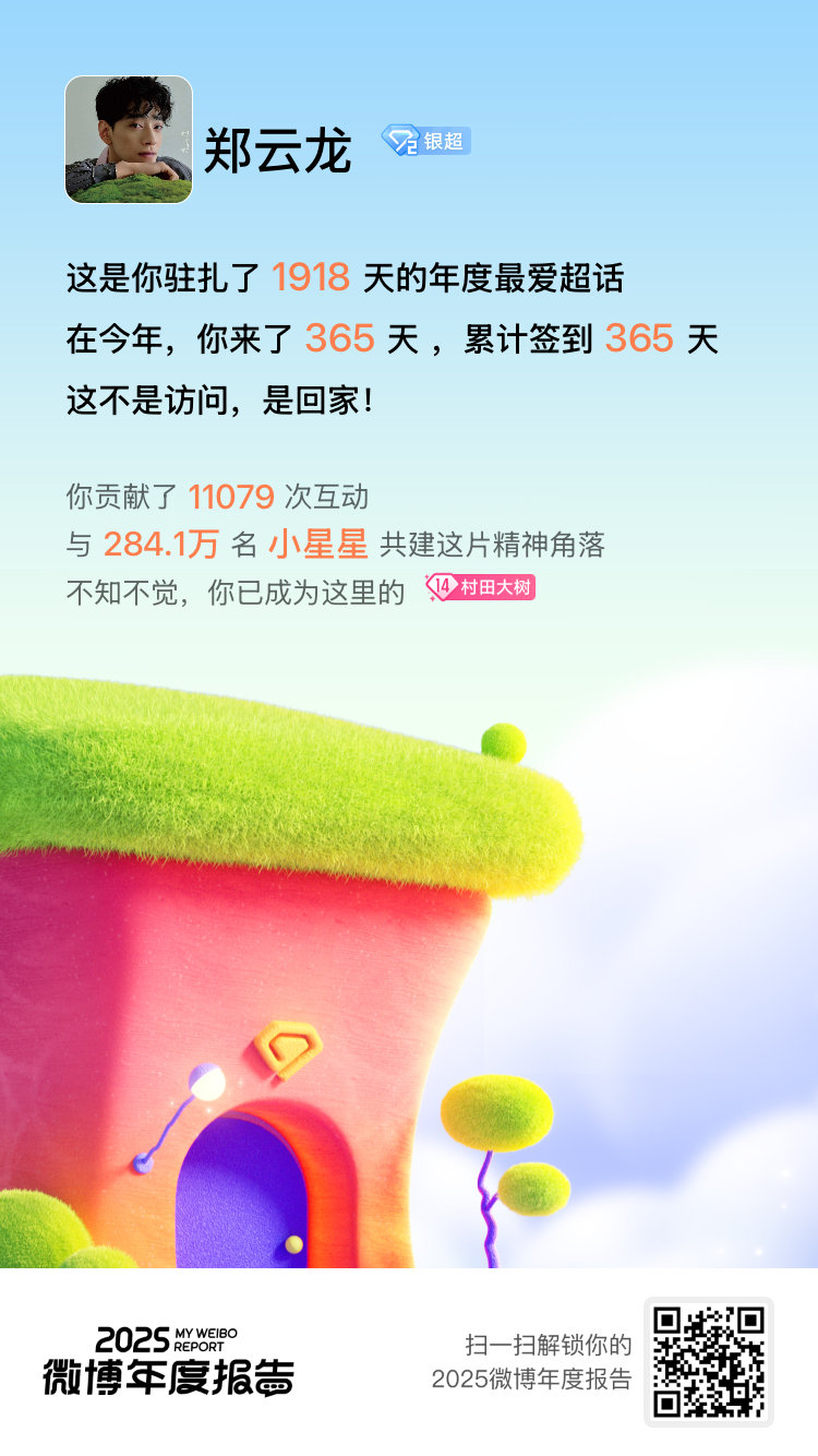微博年度报告 我的年度精神充电站： 郑云龙 ！每天刷一刷，快乐加满格。你的快乐老