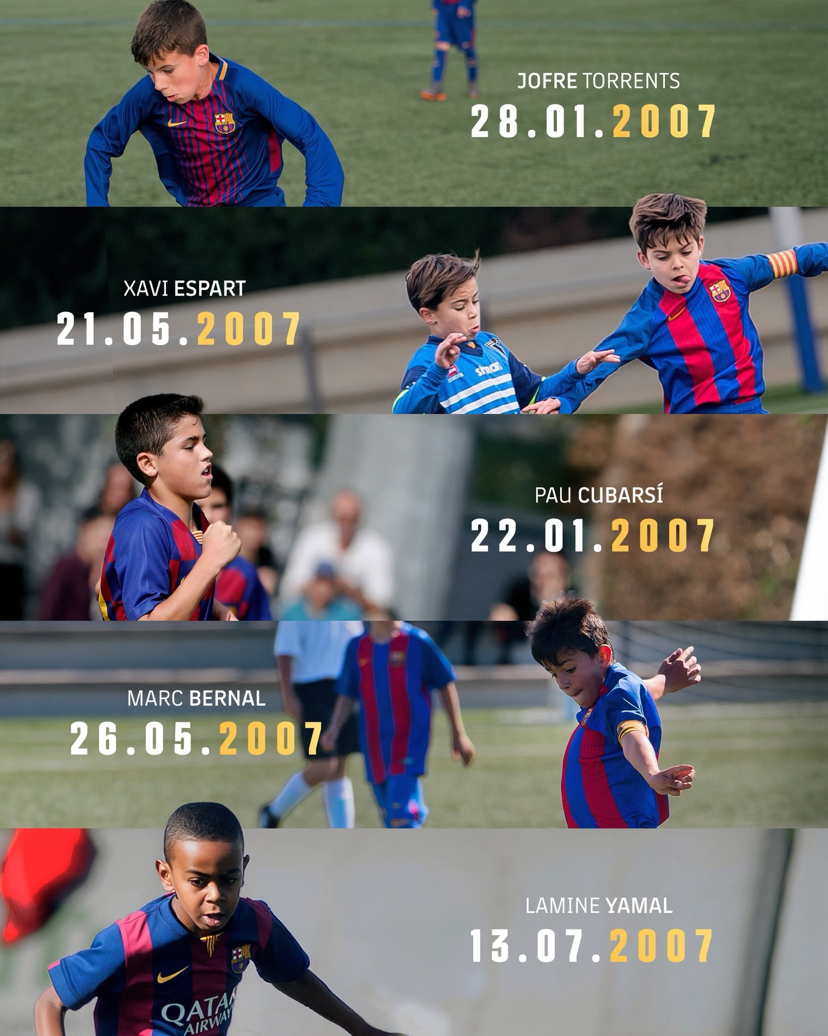 拉玛西亚2007黄金一代，托伦茨，哈维-埃斯帕特，库巴西，伯纳尔喝亚马尔都出生于