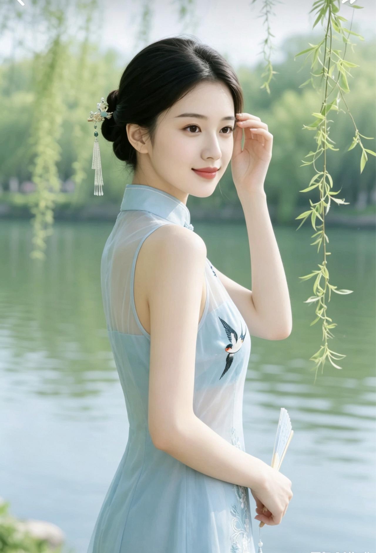 上联：清风着意抚琴弦；
下联：碧水多情唱山歌。