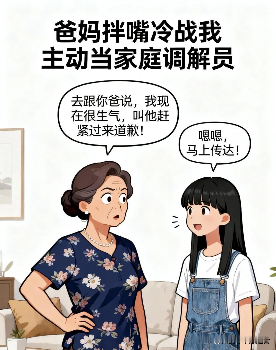 趣味漫画：妈妈冲我喊：叫你爸赶紧过来道歉！我对爸说：妈晚上做红烧大肘子。我对妈说