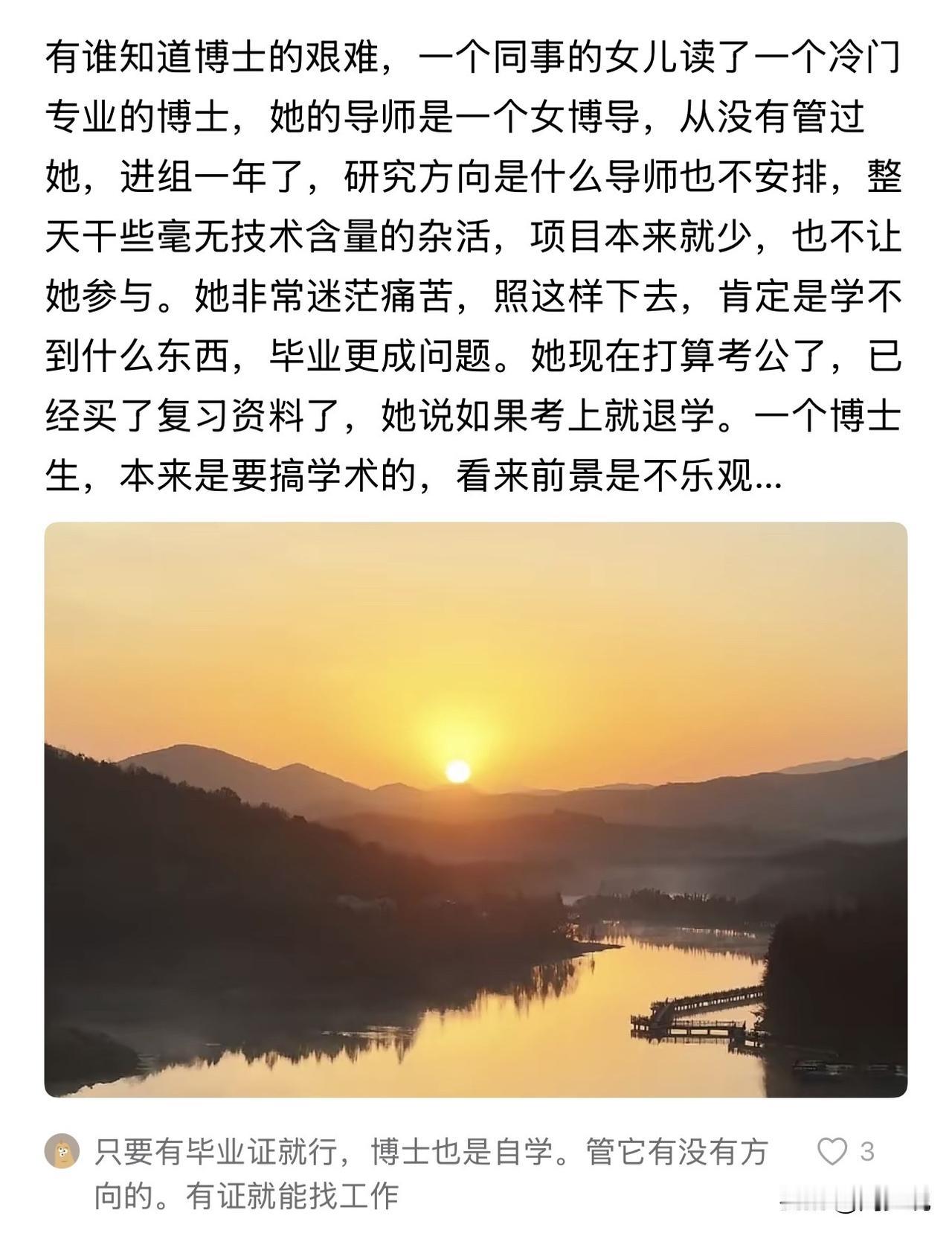 “太扎心了！”这位网友就读冷门专业博士，遇上一个不管不问的女博导，进组一年了，导