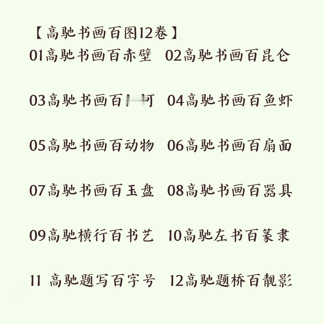 《高驰书画百图12卷》
凑足一打顺序排好
逐渐补充更换图例