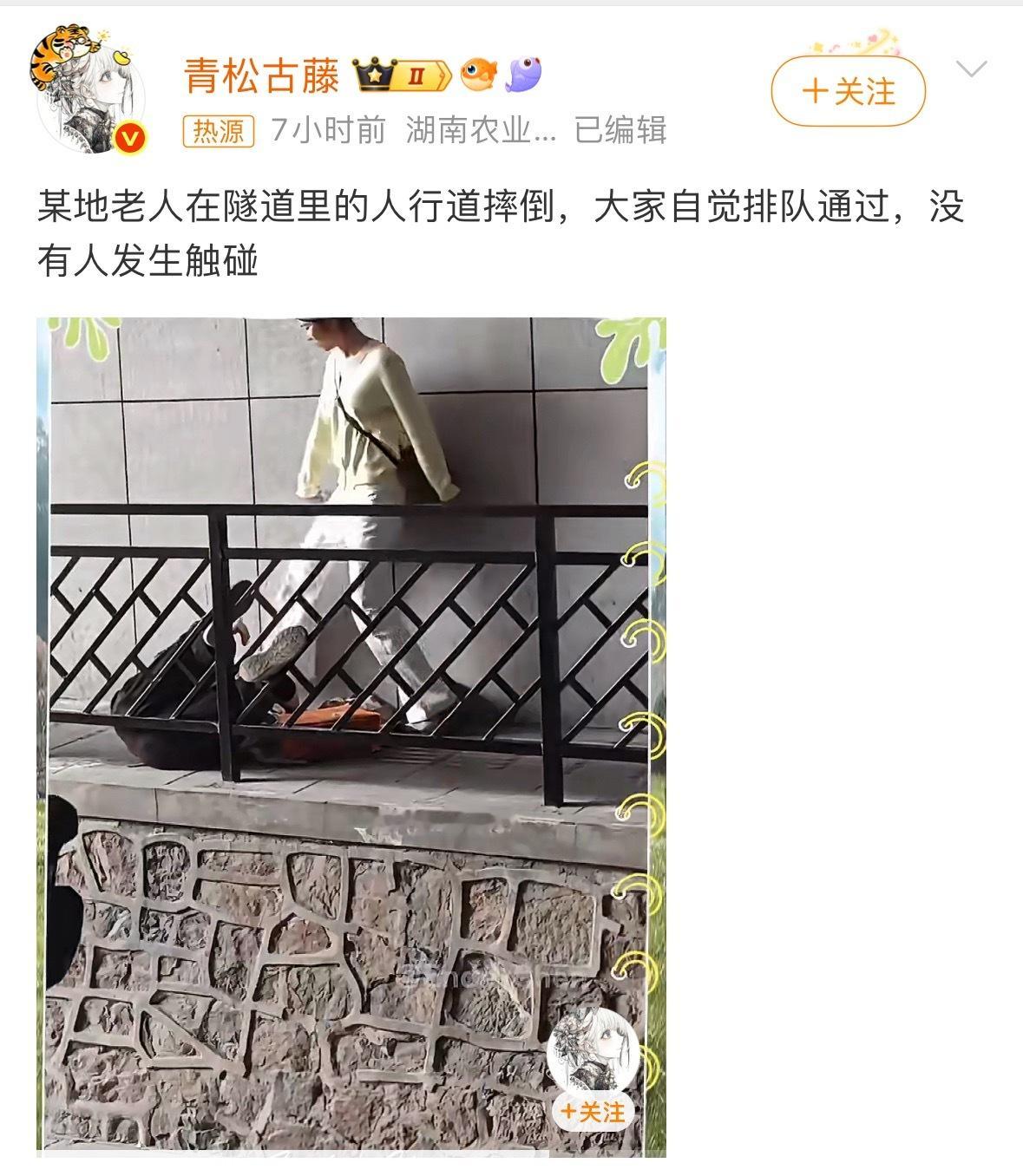 某地疑有老人摔倒路人排队跨过“不是你撞的你为啥要扶？”没办法。 