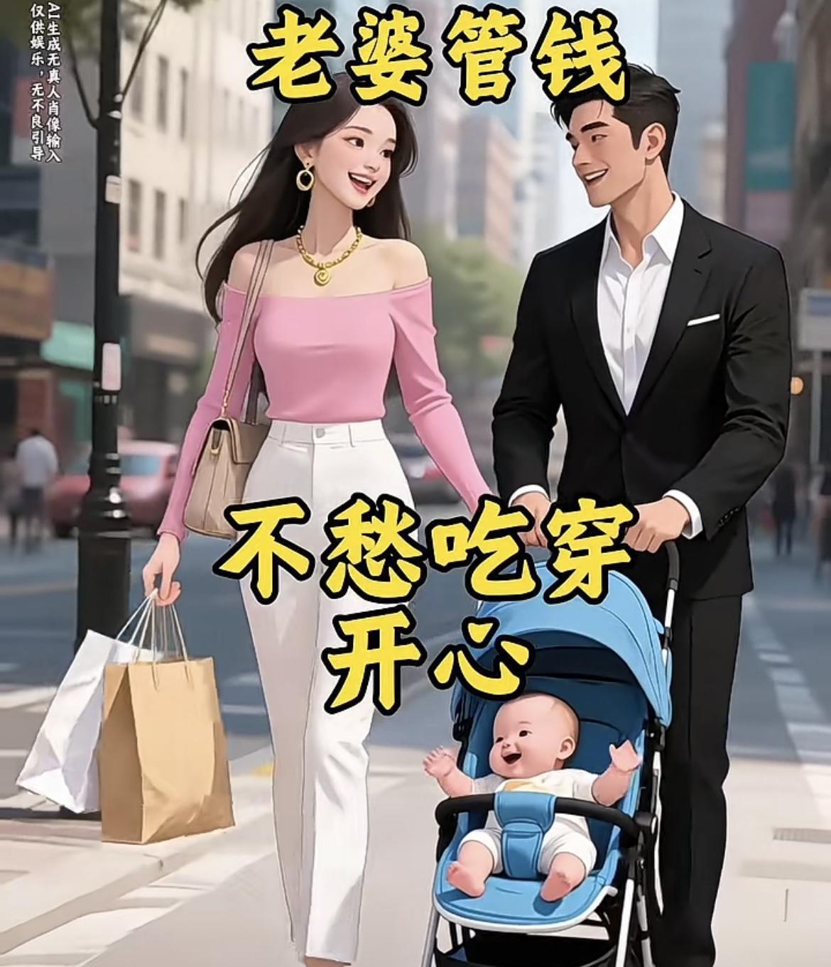 管钱这事，男女主理天差地别！

1. 老婆掌财政大权：一家三口穿得光鲜亮丽，逛街