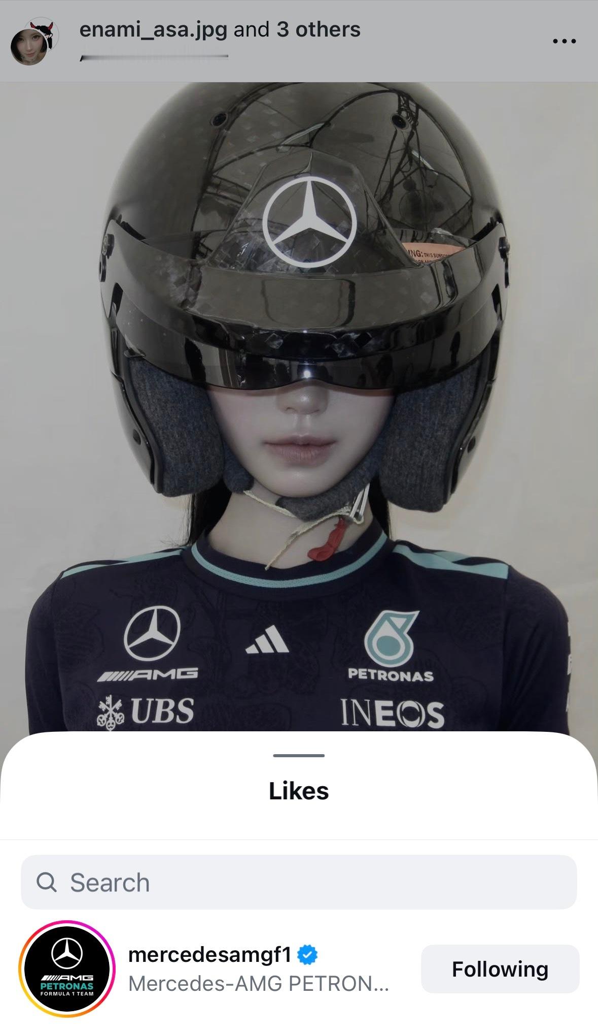 梅赛德斯-AMG F1车队官方IG点赞Asa粉丝账号发的帖子 ​​​