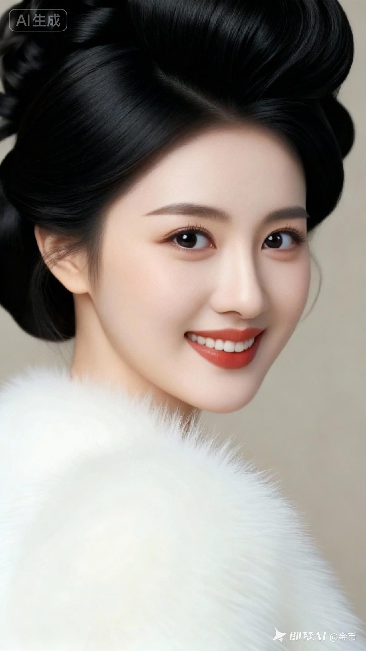 优雅复古风，红唇与黑发相映成趣，尽显迷人魅力！💄👩‍❤️‍💋‍👩