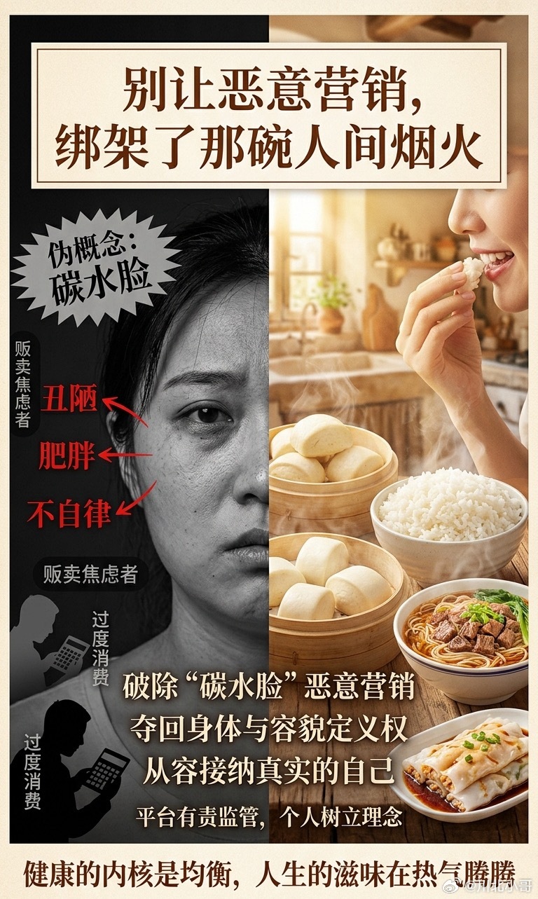 人民日报评所谓碳水脸概念走红当下“碳水脸”论调大肆传播，将馒头、米饭、面条等传统