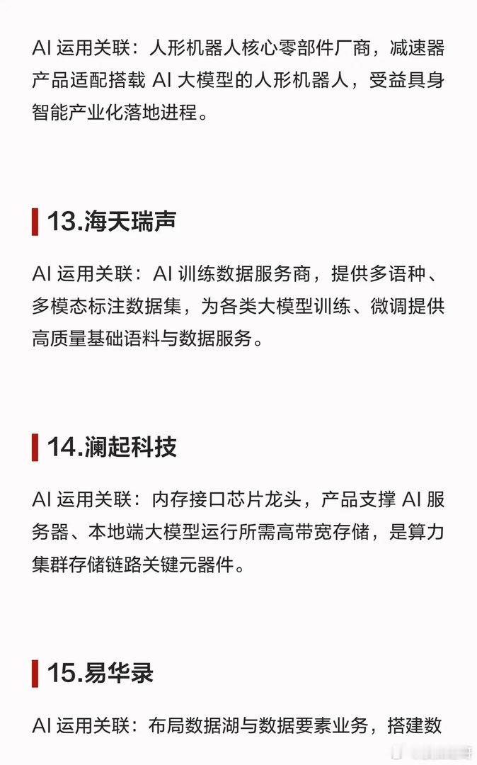 AI运用  20家龙头梳理1.科大讯飞AI 运用关联：自研星火通用大模型，深耕认