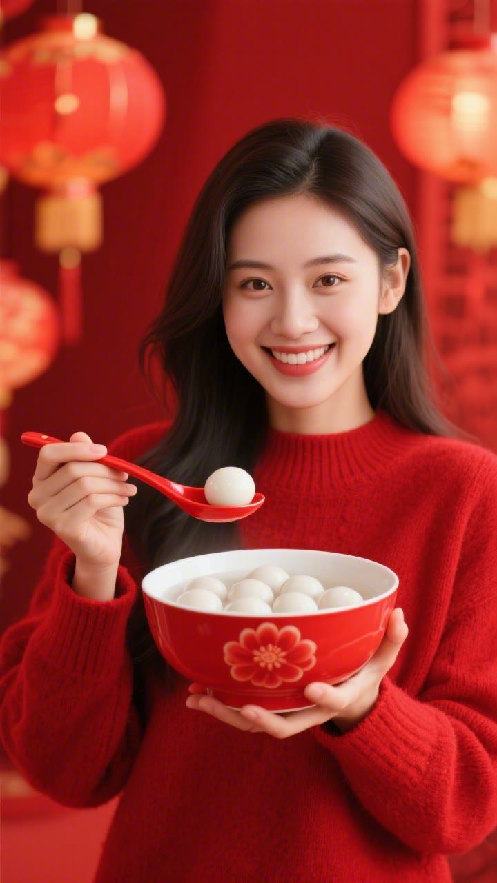 新年快乐！🎉 一碗热气腾腾的汤圆，甜蜜团圆！🥰