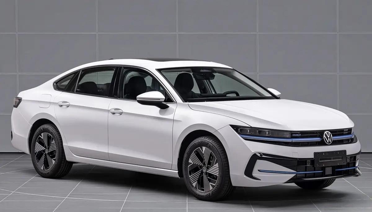 大众迈腾PHEV申报图曝光
 
先看外观，前脸是贯穿式设计，熏黑进气格栅和两侧修