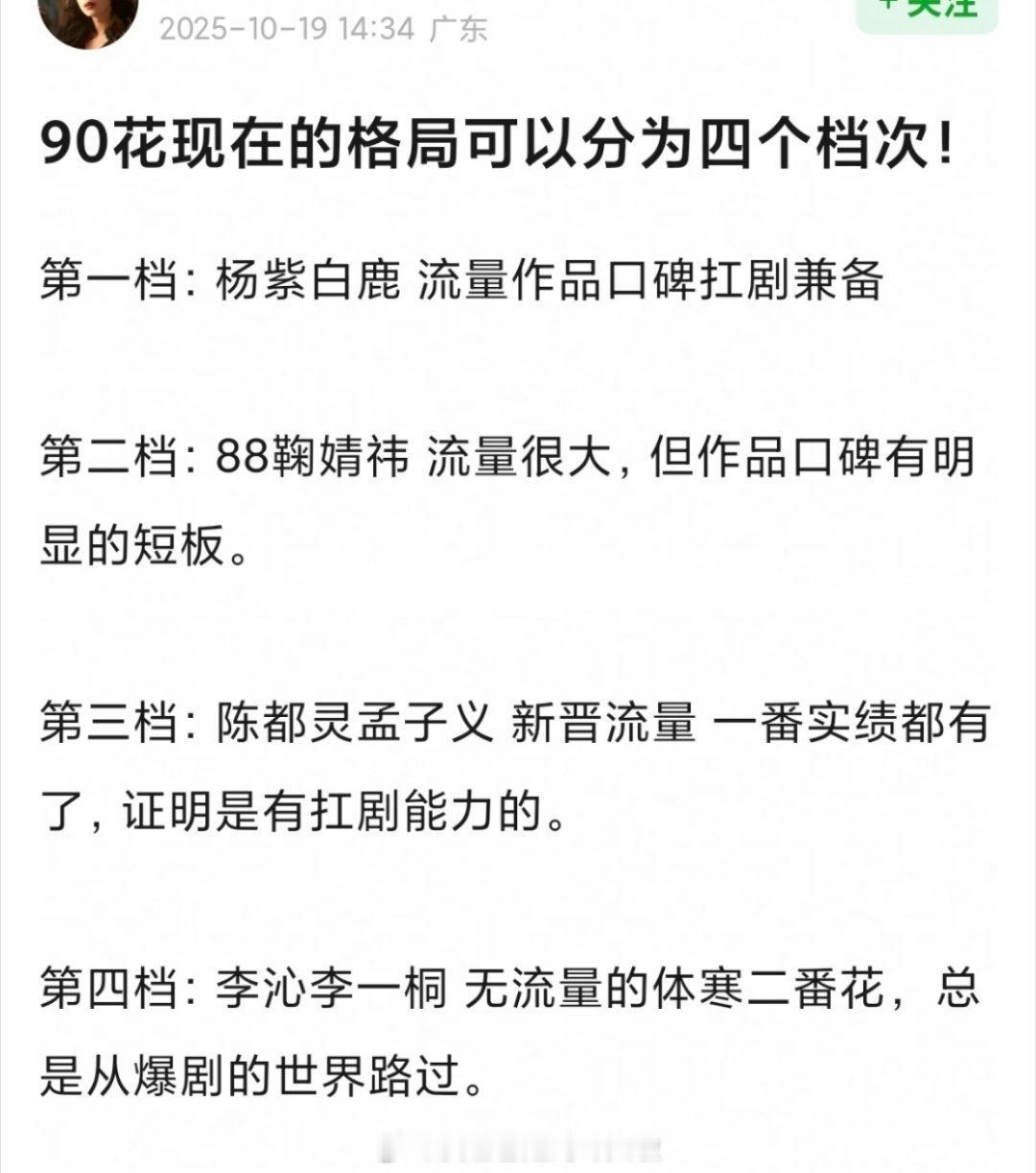 网友给90🌸分档，这个排名客观吗？ ​​​