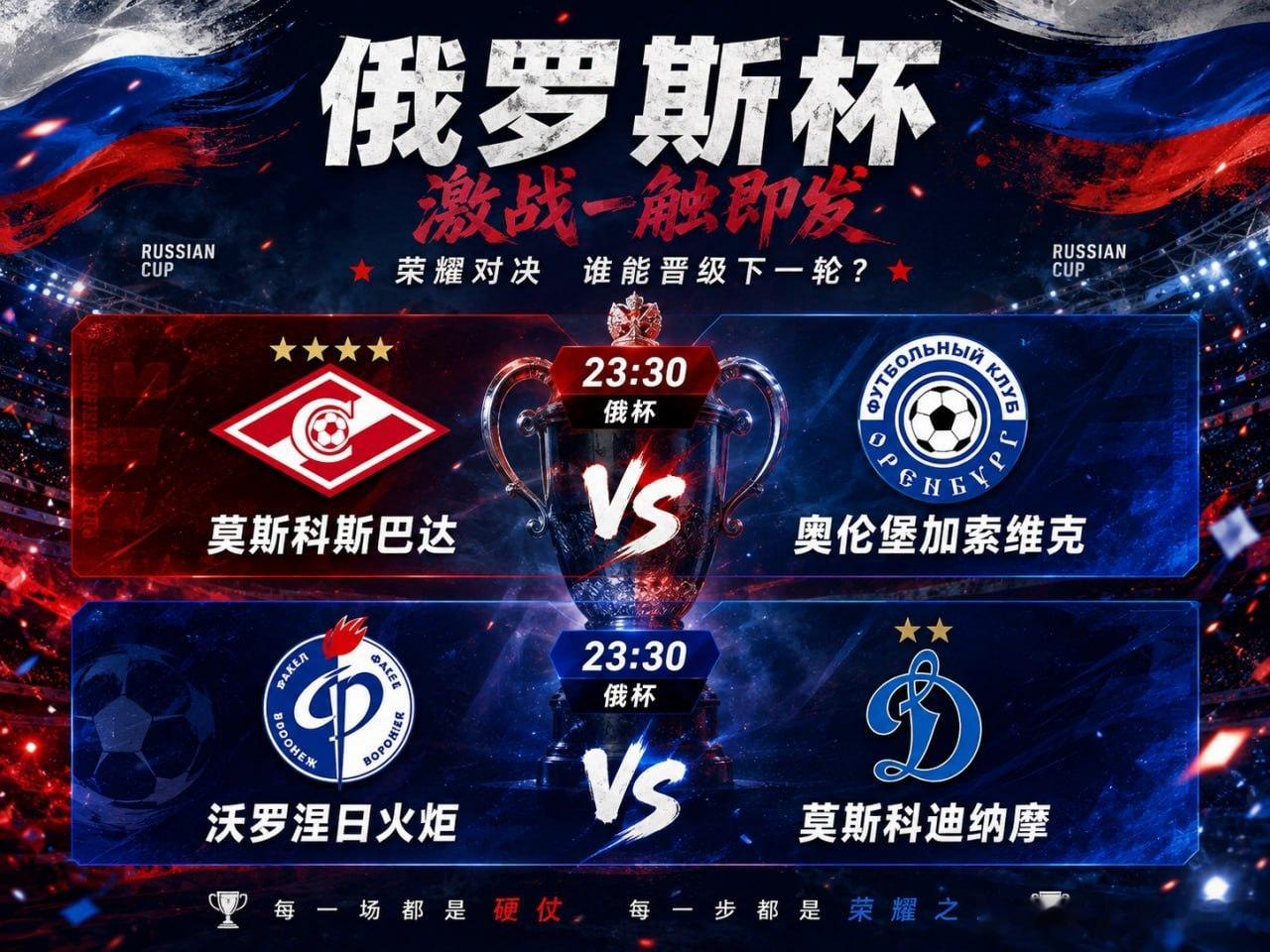 🔥 战火点燃，俄罗斯杯正式开启！莫斯科斯巴达迎战奥伦堡加索维克，沃罗涅日火炬对