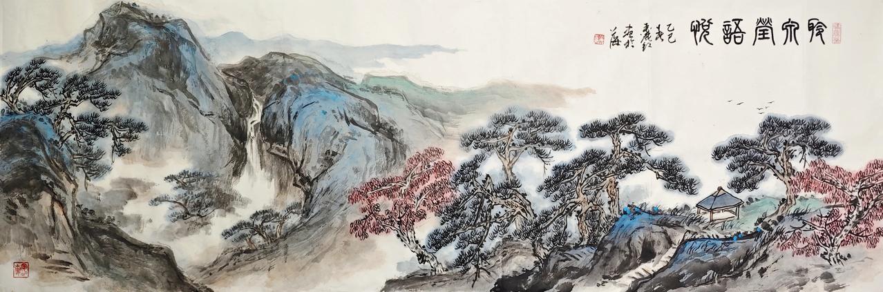王丽红国画《聆泉莹语悦》尺寸143*48cm