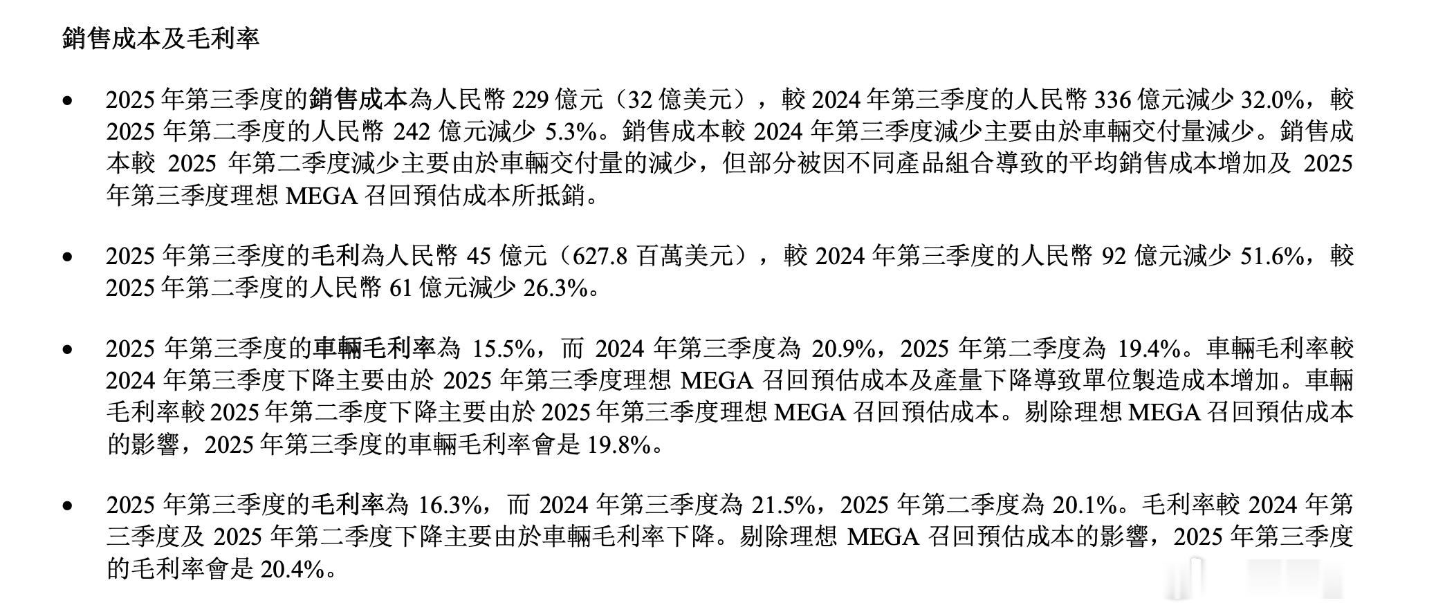 MEGA召回对理想造成了多大影响。Q3财报里说，三季度车辆毛利率 15.5%，剔