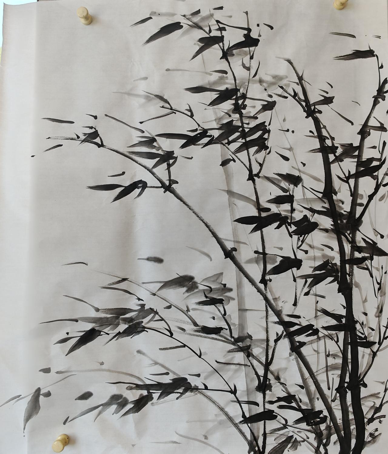 淡墨疏枝影自横，不随俗态写峥嵘。
近来笔底无拘束，只写初心一段风。
 
最近写墨