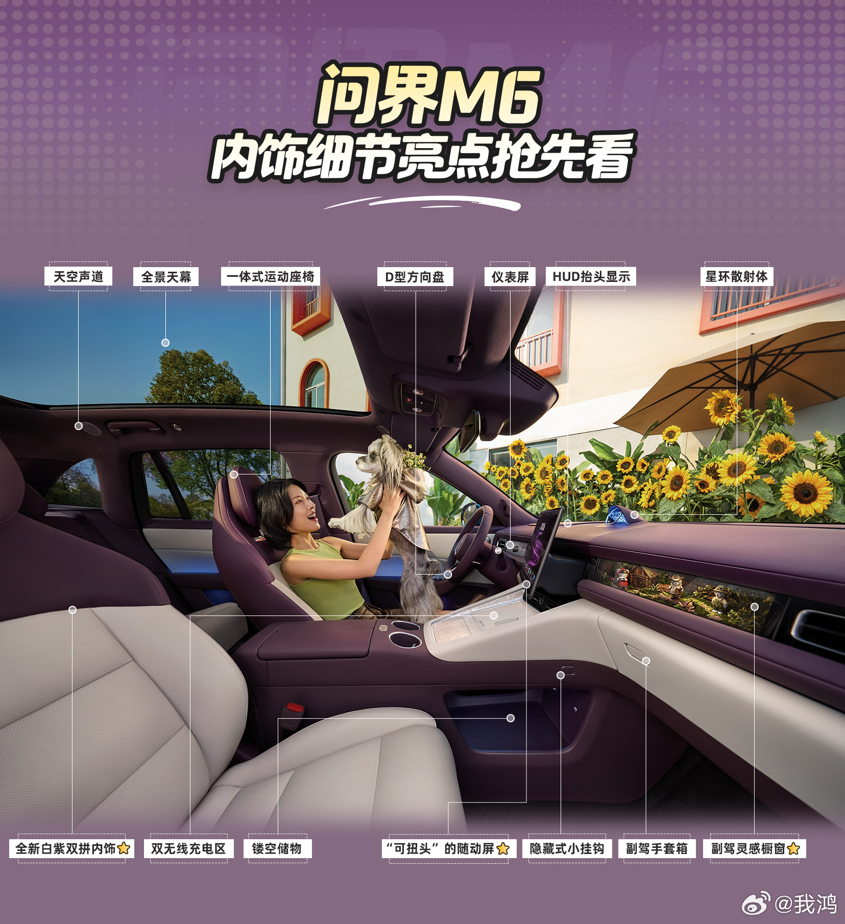 问界M6 紫慕白双拼内饰、搭载灵感橱窗和随动屏。大家还有其他哪些发现？