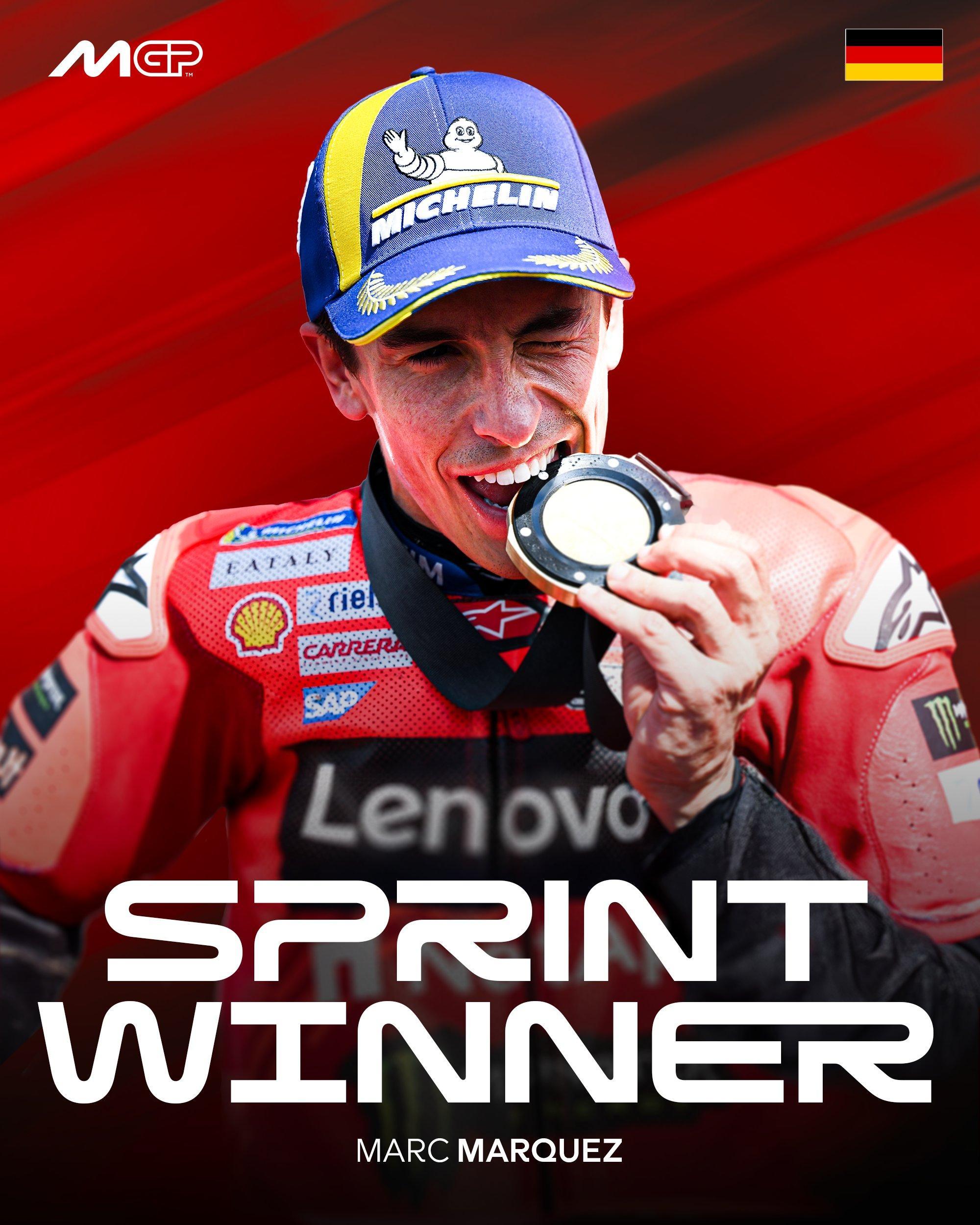 马老师取得MotoGP德国大奖赛冲刺赛冠军！本赛季第10场冲刺赛胜利！！贝塞奇和