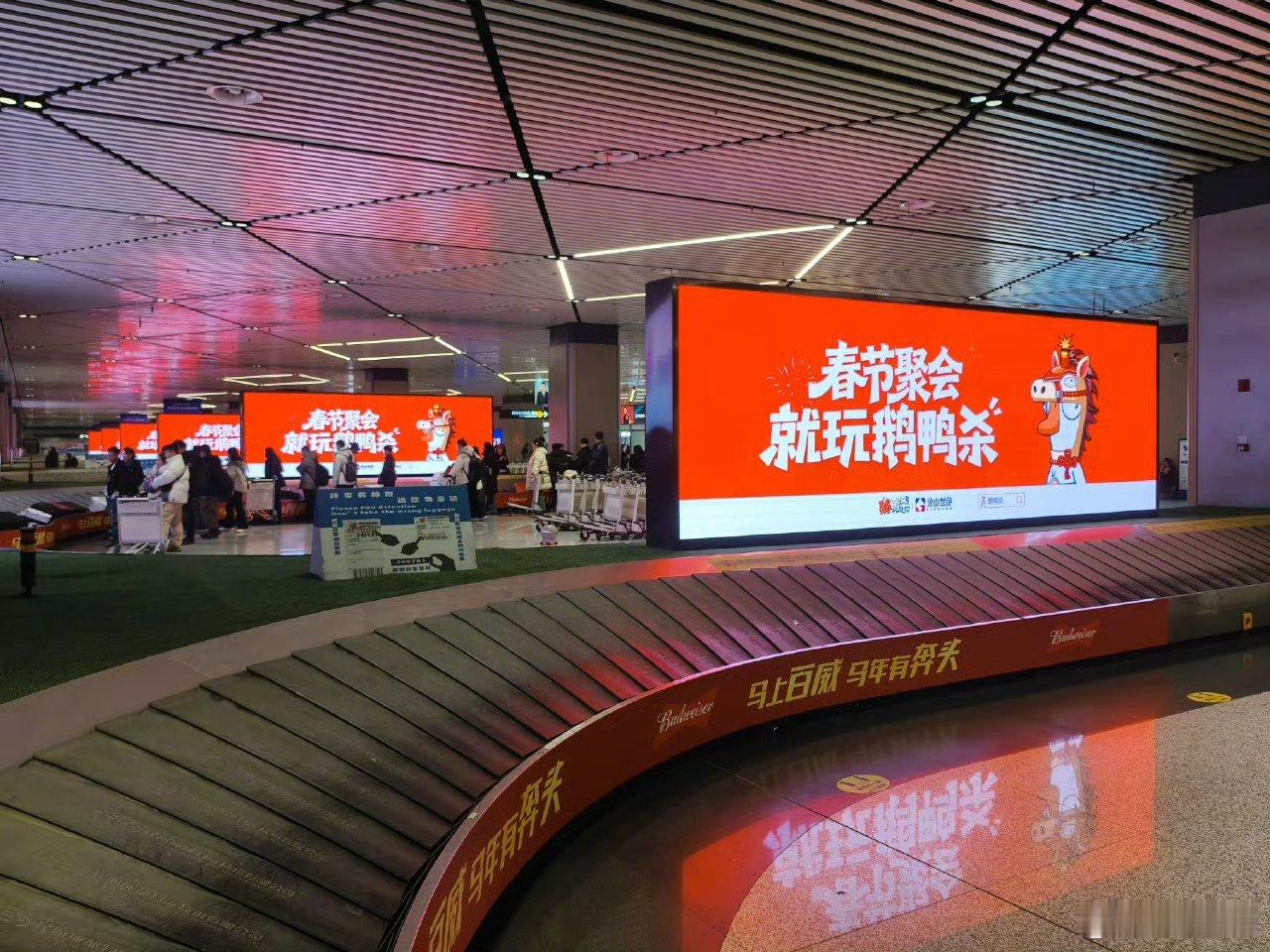 返乡路上偶遇鹅鸭杀 春运开启，排面直接拉满！不少人返乡途中，在机场等多地大屏撞见