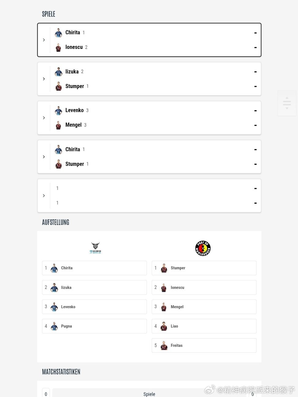 2025-2026赛季德甲乒乓球联赛第二十轮对阵表：奥克森豪森VS穆尔豪森奇里塔