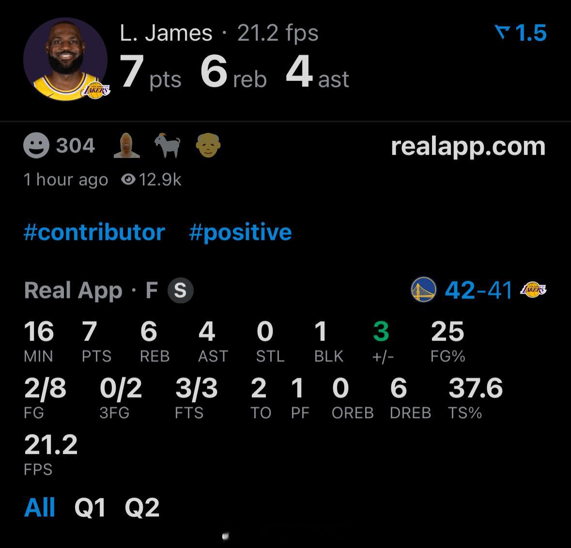 8投2中，7分6助攻2失误，正负值+3如何评价张叶忠上半场的表现？勇士vs湖人