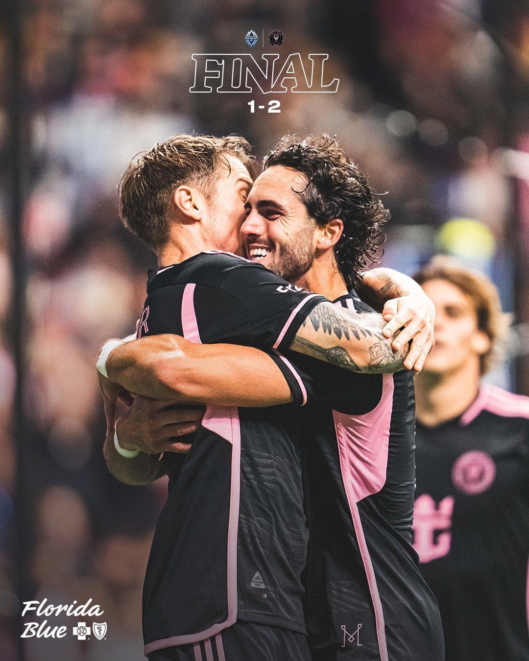 全场比赛结束！迈阿密国际客场2比1战胜温哥华白浪，10场不败继续领跑美职联积分榜